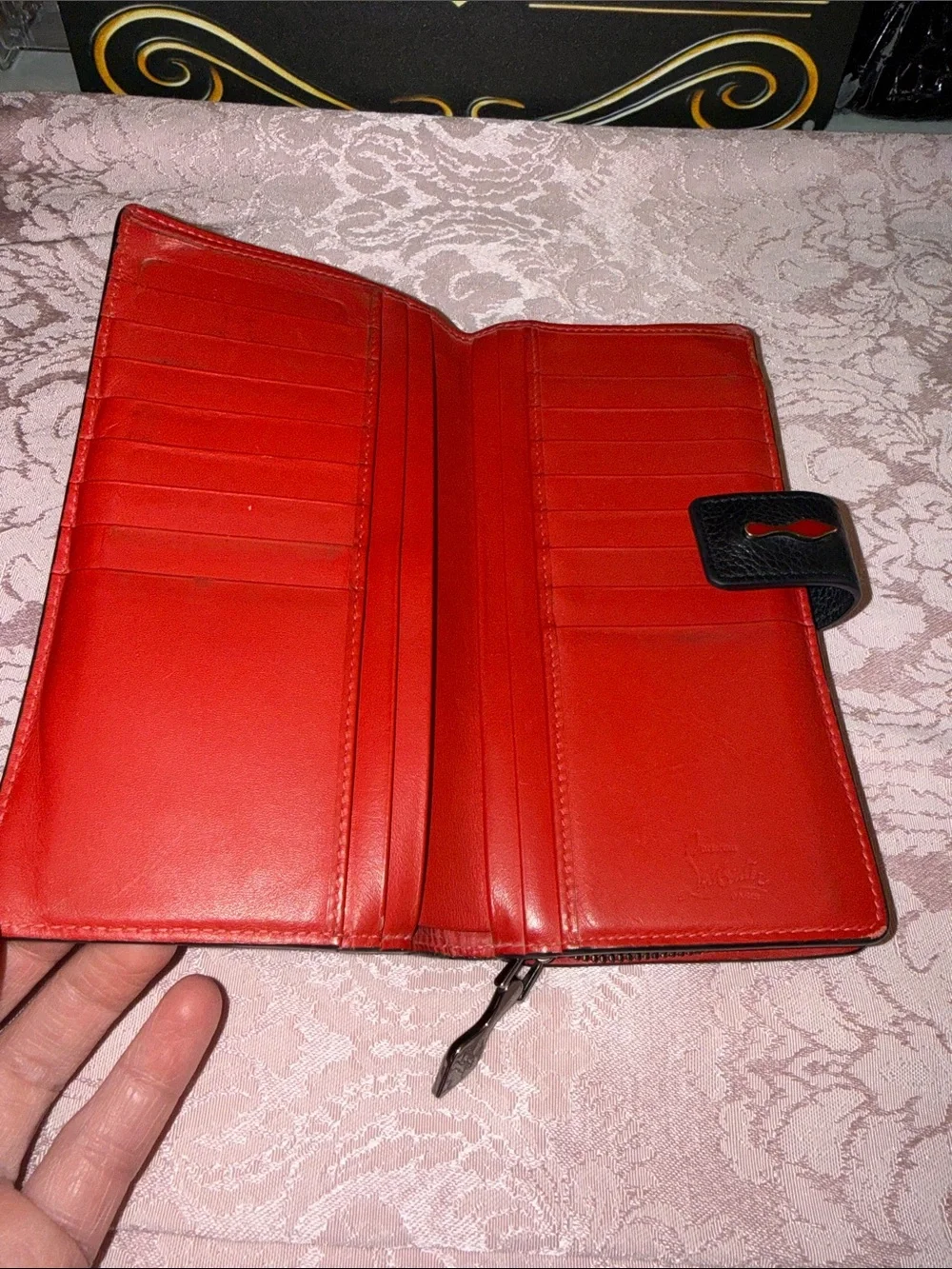 Christian Louboutin Black Leather Long Wallet with Red Logo Accent